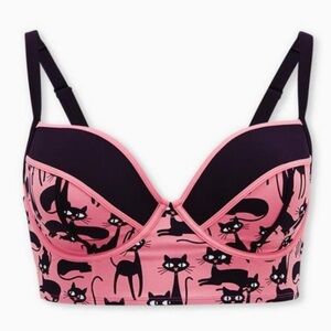Torrid Retro Pink Kitty Longline Bikini Top